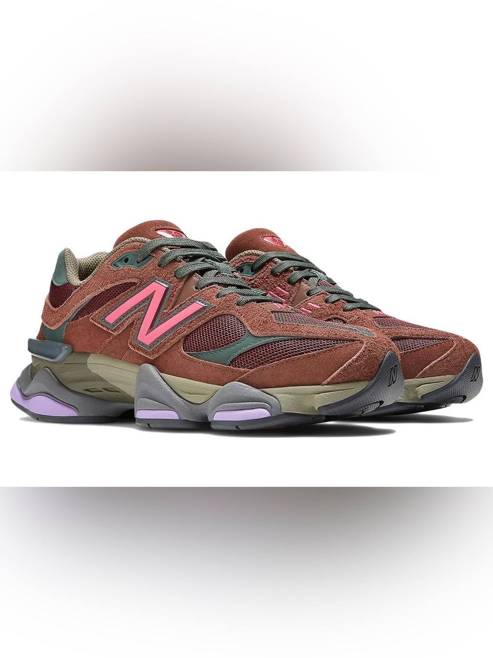 New Balance 9060 Brown with Pink & Green Accents sneakers women’s 9-9.5 - Picture 2 of 9